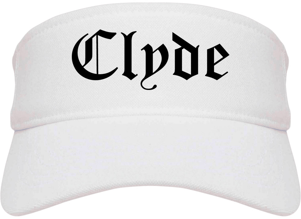Clyde Ohio OH Old English Mens Visor Cap Hat White