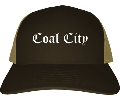 Coal City Illinois IL Old English Mens Trucker Hat Cap Brown
