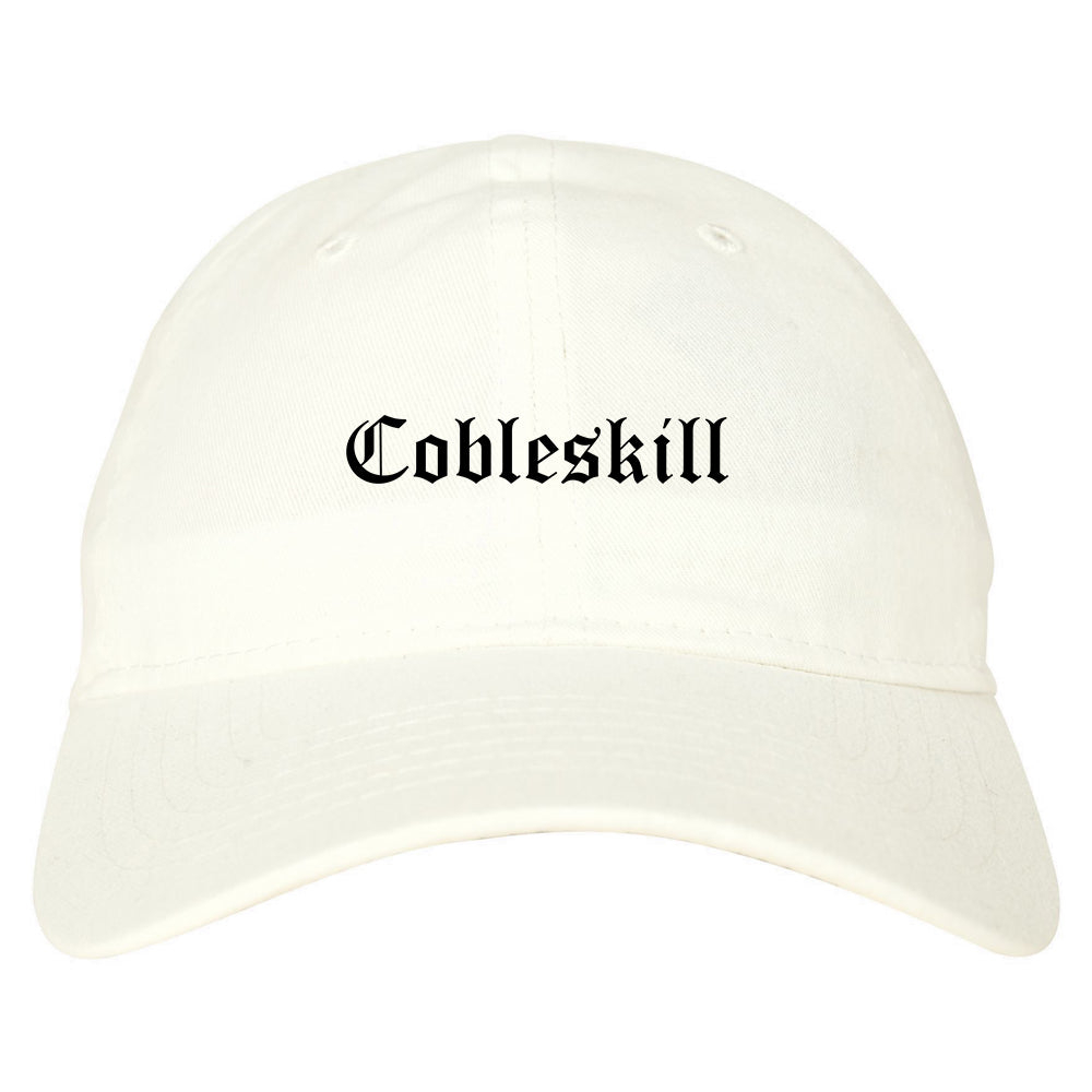 Cobleskill New York NY Old English Mens Dad Hat Baseball Cap White