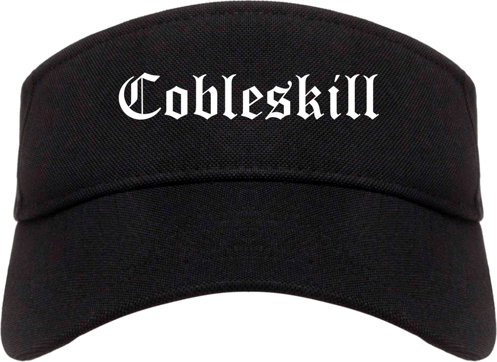 Cobleskill New York NY Old English Mens Visor Cap Hat Black