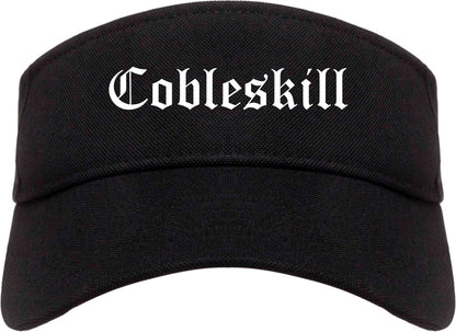 Cobleskill New York NY Old English Mens Visor Cap Hat Black