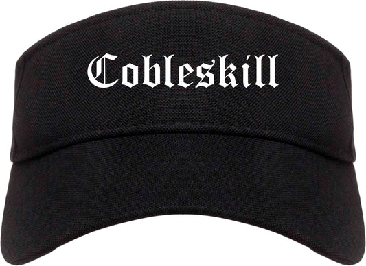 Cobleskill New York NY Old English Mens Visor Cap Hat Black