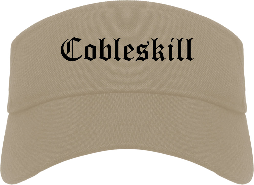 Cobleskill New York NY Old English Mens Visor Cap Hat Khaki