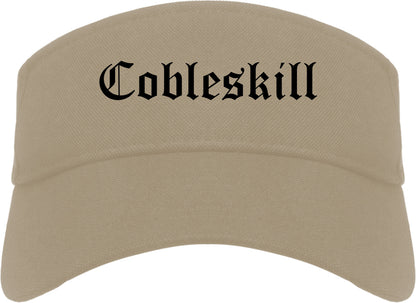 Cobleskill New York NY Old English Mens Visor Cap Hat Khaki