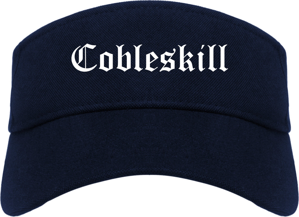 Cobleskill New York NY Old English Mens Visor Cap Hat Navy Blue