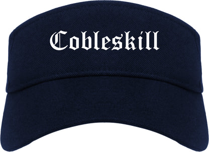 Cobleskill New York NY Old English Mens Visor Cap Hat Navy Blue