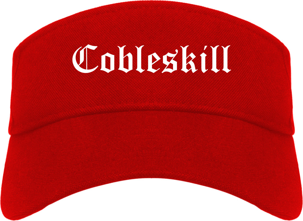 Cobleskill New York NY Old English Mens Visor Cap Hat Red