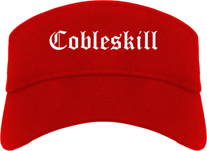 Cobleskill New York NY Old English Mens Visor Cap Hat Red