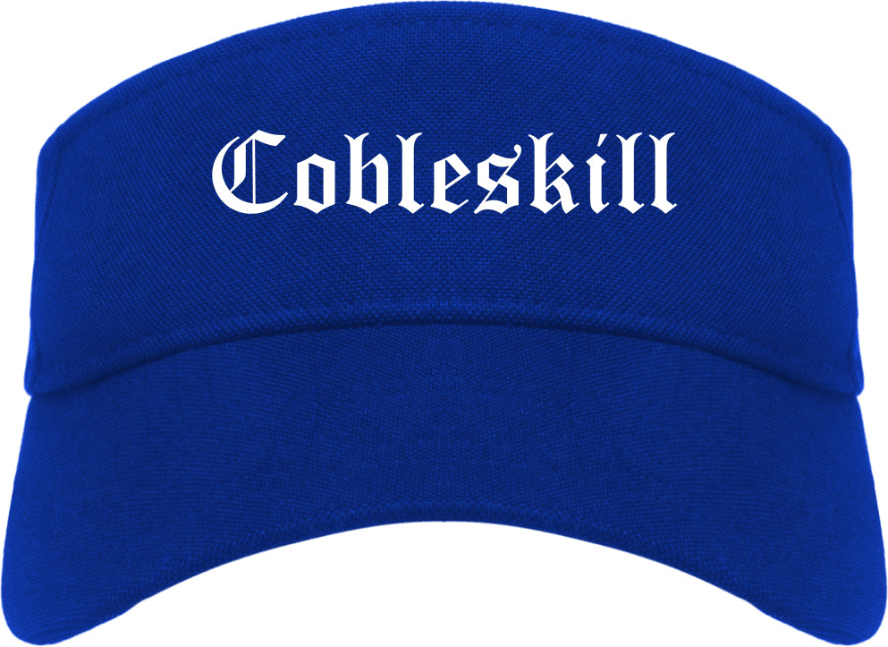 Cobleskill New York NY Old English Mens Visor Cap Hat Royal Blue