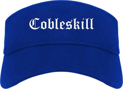 Cobleskill New York NY Old English Mens Visor Cap Hat Royal Blue
