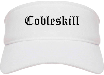 Cobleskill New York NY Old English Mens Visor Cap Hat White