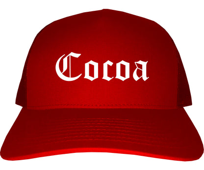 Cocoa Florida FL Old English Mens Trucker Hat Cap Red