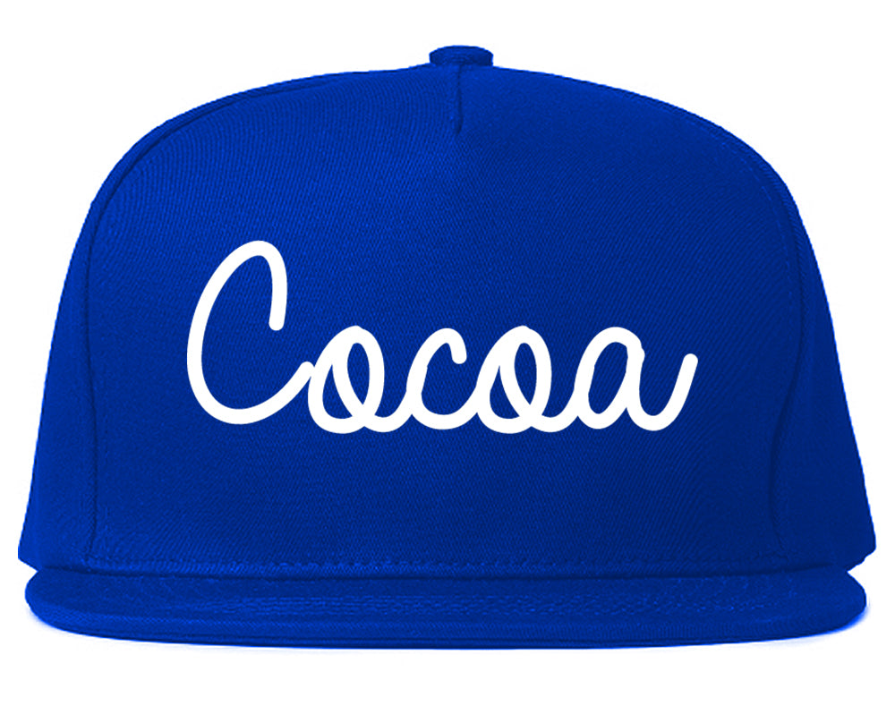Cocoa Florida FL Script Mens Snapback Hat Royal Blue