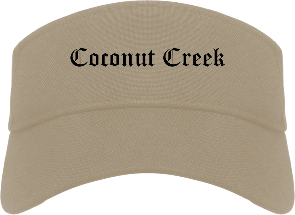Coconut Creek Florida FL Old English Mens Visor Cap Hat Khaki