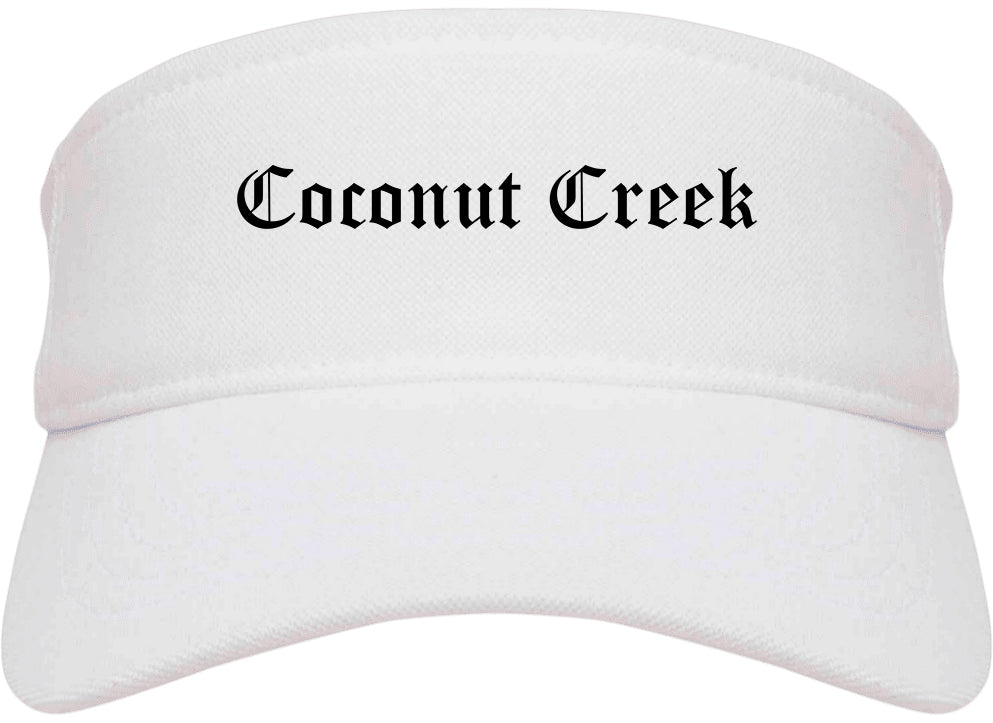 Coconut Creek Florida FL Old English Mens Visor Cap Hat White