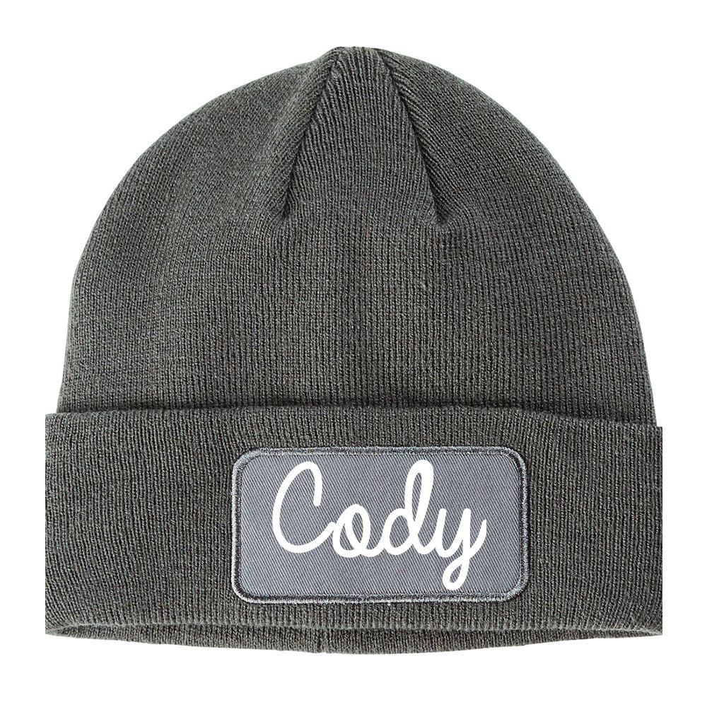 Cody Wyoming WY Script Mens Knit Beanie Hat Cap Grey