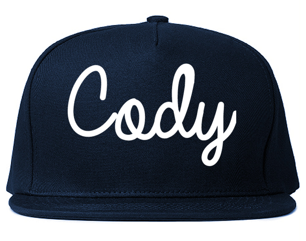 Cody Wyoming WY Script Mens Snapback Hat Navy Blue