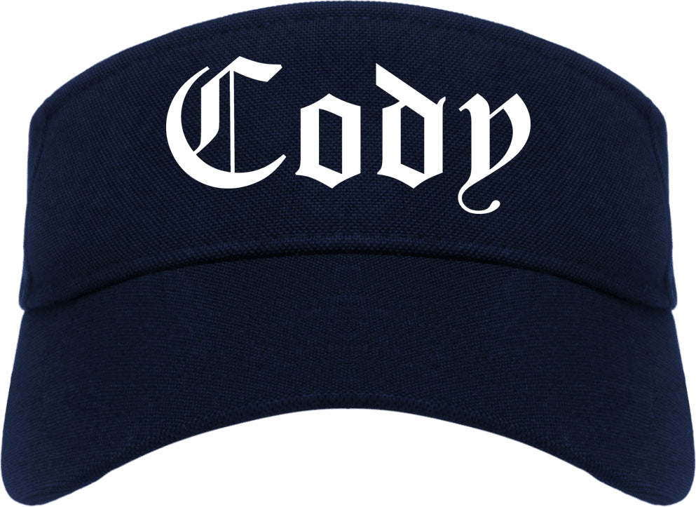 Cody Wyoming WY Old English Mens Visor Cap Hat Navy Blue