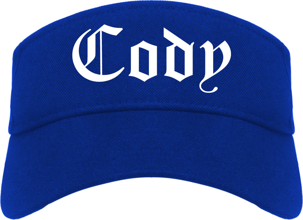 Cody Wyoming WY Old English Mens Visor Cap Hat Royal Blue