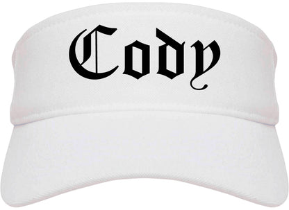 Cody Wyoming WY Old English Mens Visor Cap Hat White