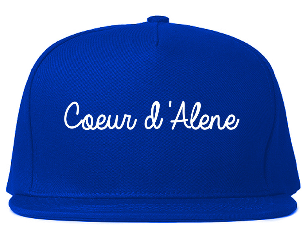 Coeur d'Alene Idaho ID Script Mens Snapback Hat Royal Blue
