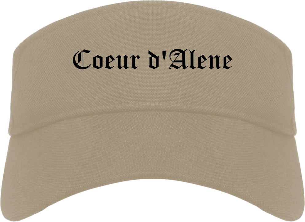 Coeur d'Alene Idaho ID Old English Mens Visor Cap Hat Khaki