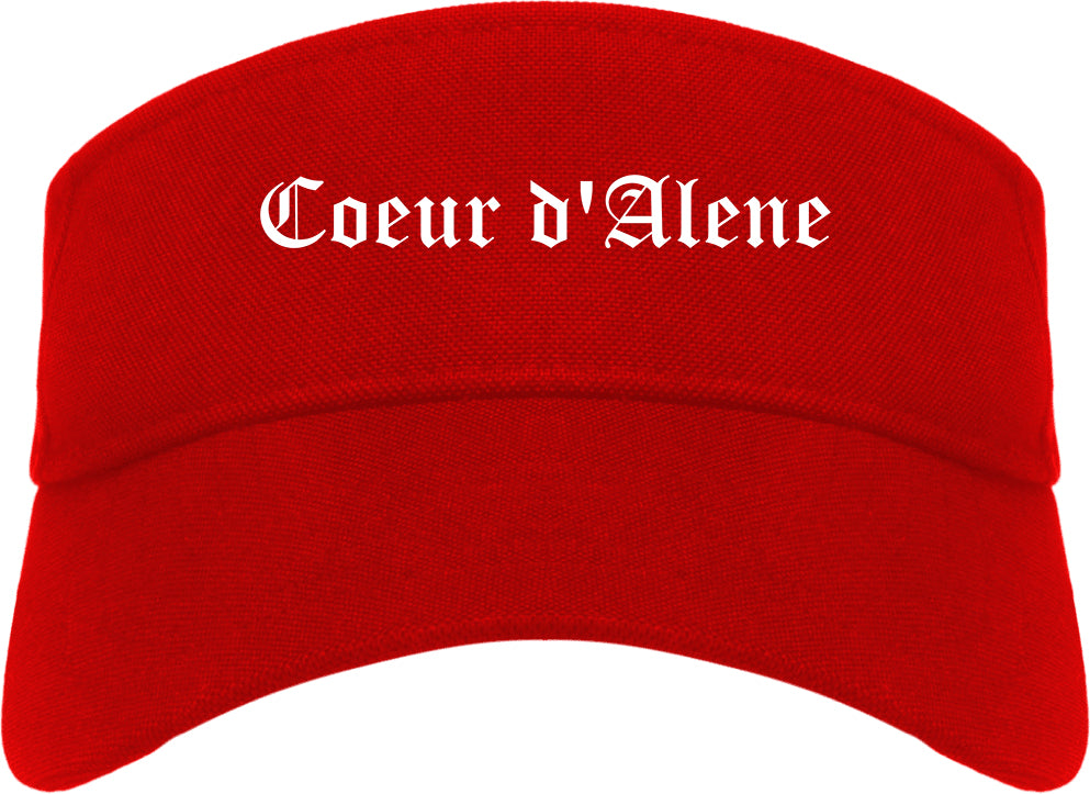 Coeur d'Alene Idaho ID Old English Mens Visor Cap Hat Red