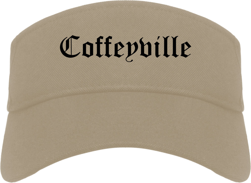 Coffeyville Kansas KS Old English Mens Visor Cap Hat Khaki