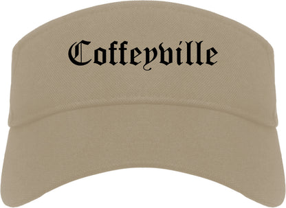 Coffeyville Kansas KS Old English Mens Visor Cap Hat Khaki