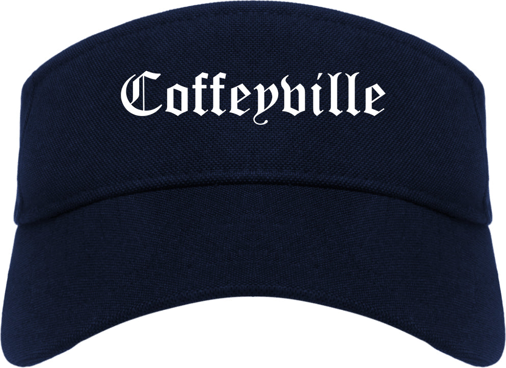 Coffeyville Kansas KS Old English Mens Visor Cap Hat Navy Blue