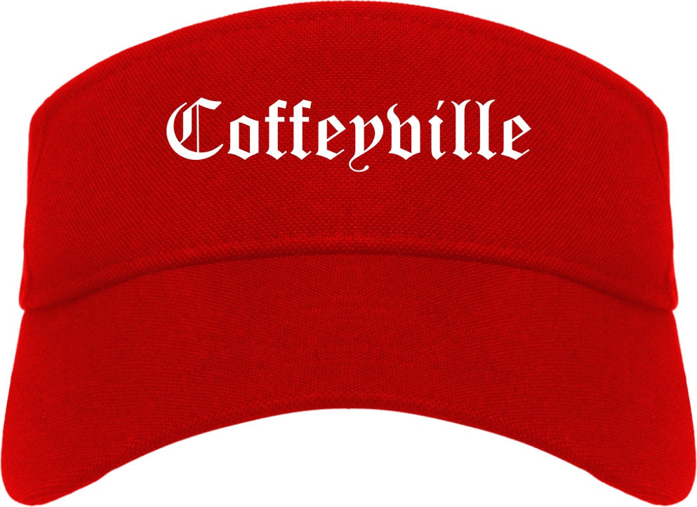 Coffeyville Kansas KS Old English Mens Visor Cap Hat Red