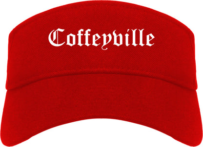 Coffeyville Kansas KS Old English Mens Visor Cap Hat Red
