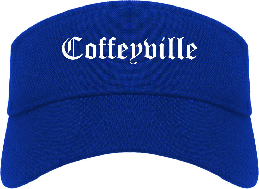 Coffeyville Kansas KS Old English Mens Visor Cap Hat Royal Blue