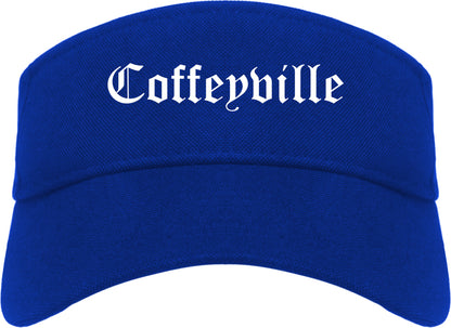 Coffeyville Kansas KS Old English Mens Visor Cap Hat Royal Blue