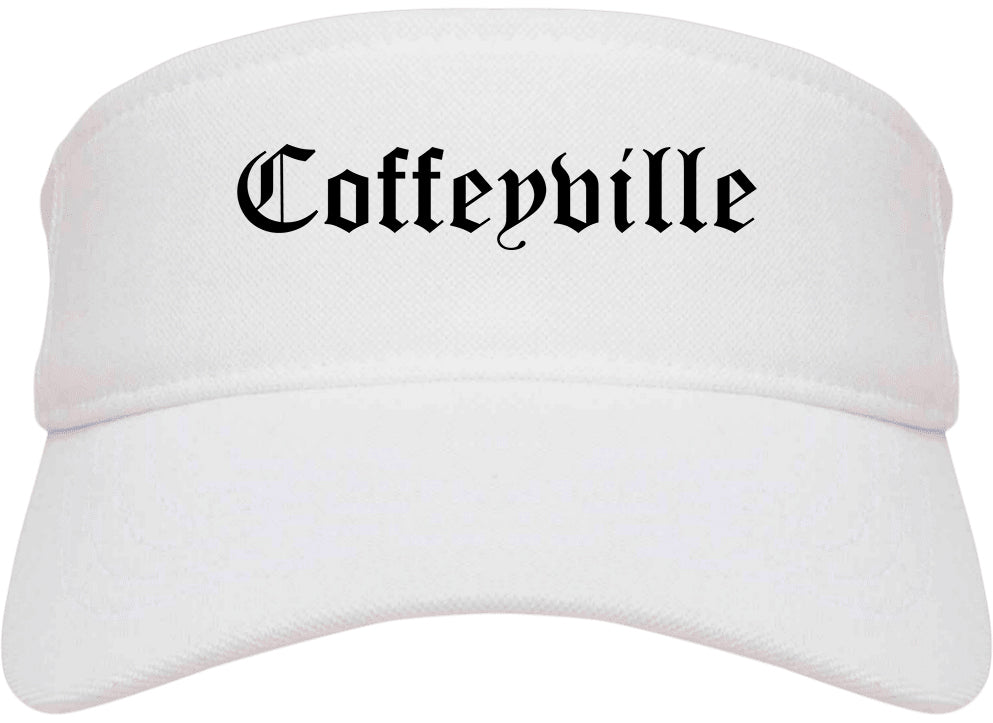 Coffeyville Kansas KS Old English Mens Visor Cap Hat White