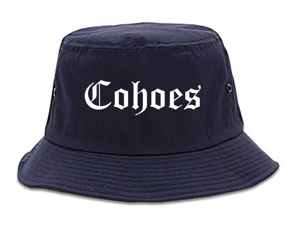 Cohoes New York NY Old English Mens Bucket Hat Navy Blue