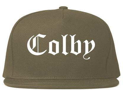 Colby Kansas KS Old English Mens Snapback Hat Grey