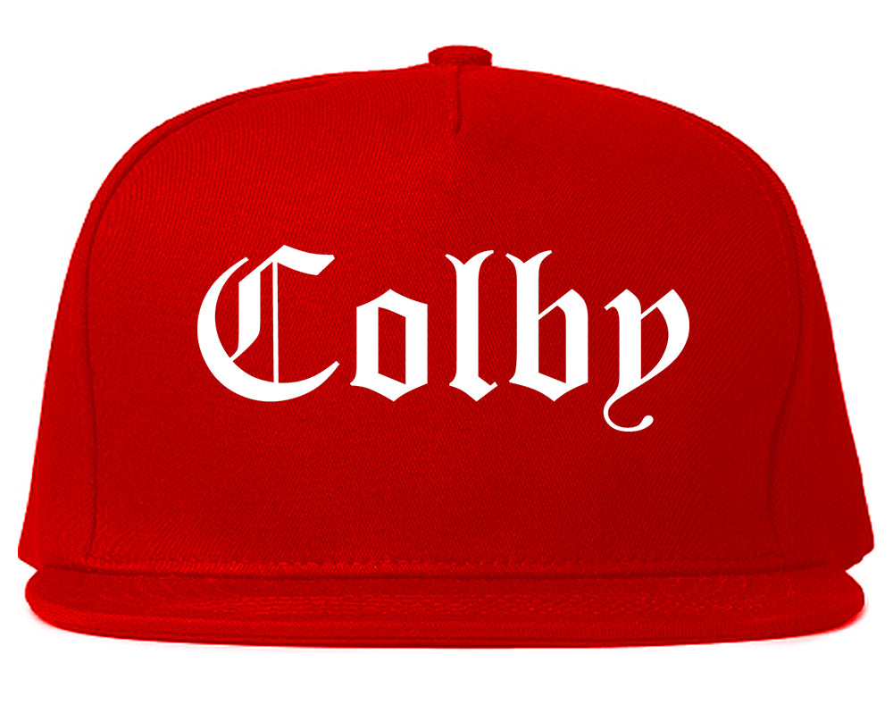 Colby Kansas KS Old English Mens Snapback Hat Red