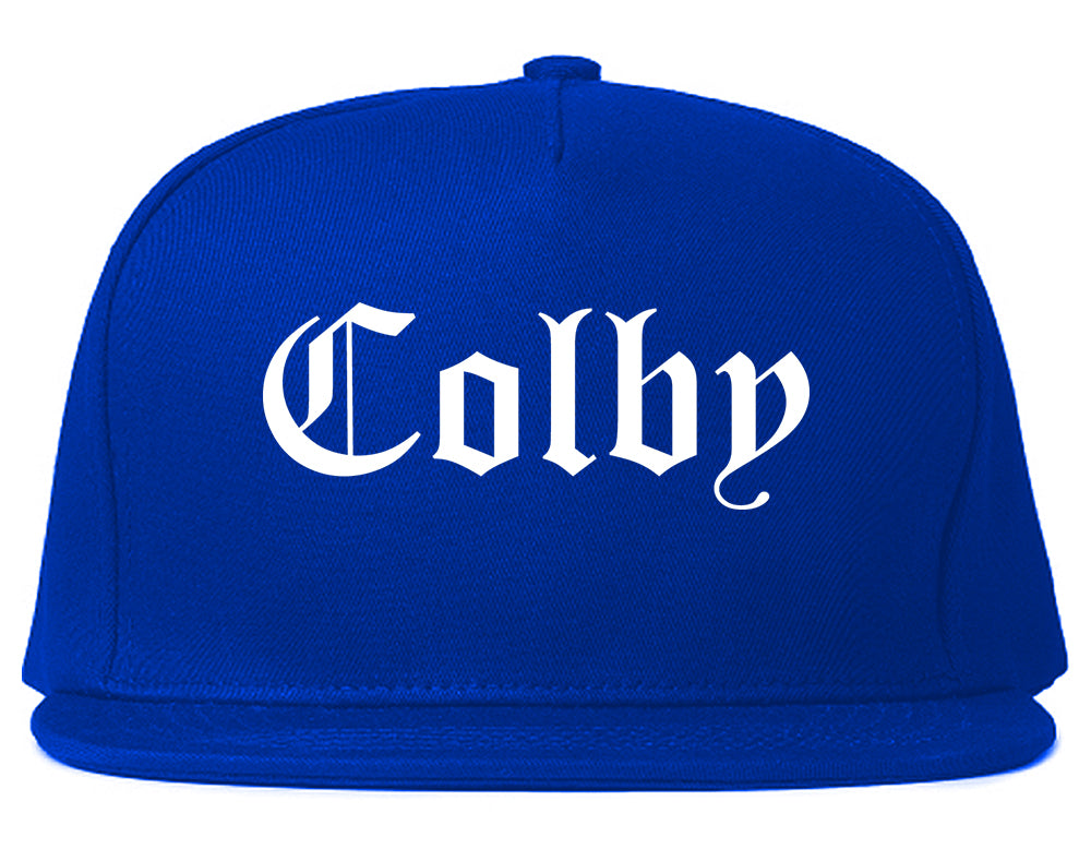 Colby Kansas KS Old English Mens Snapback Hat Royal Blue
