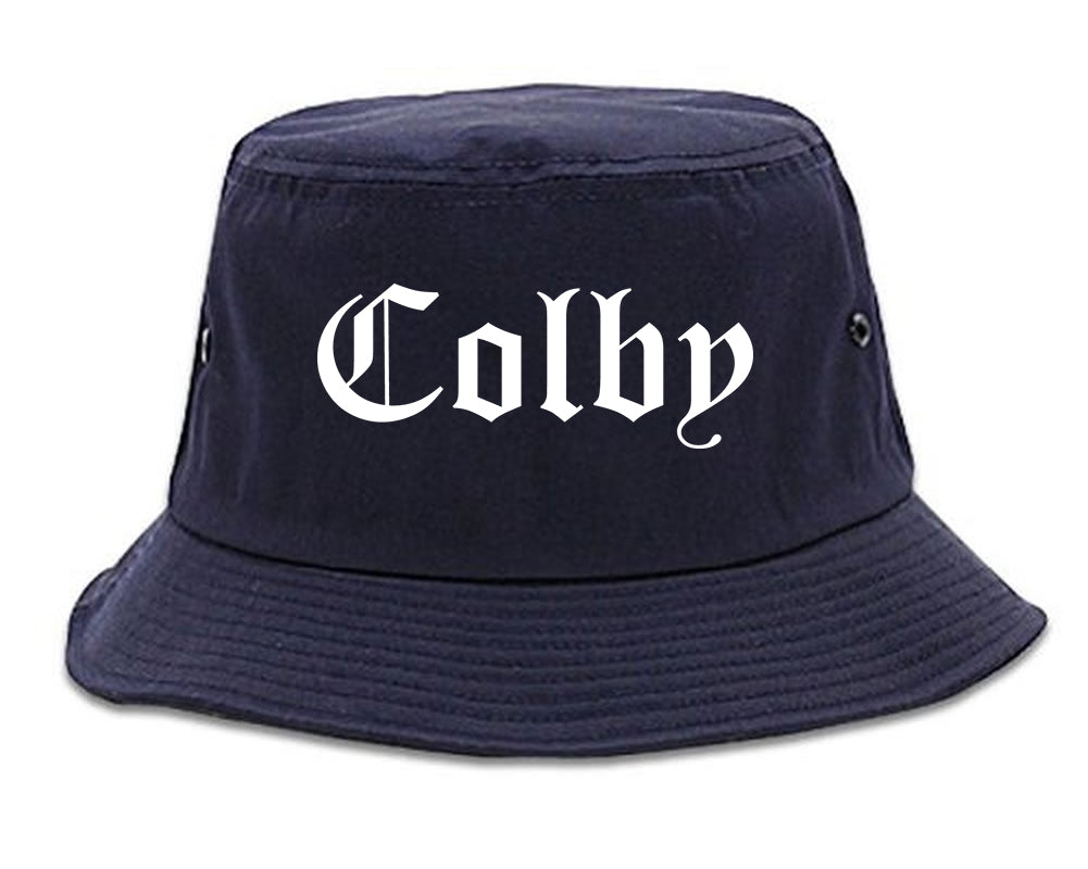 Colby Kansas KS Old English Mens Bucket Hat Navy Blue