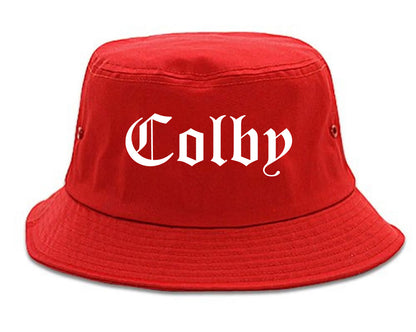 Colby Kansas KS Old English Mens Bucket Hat Red