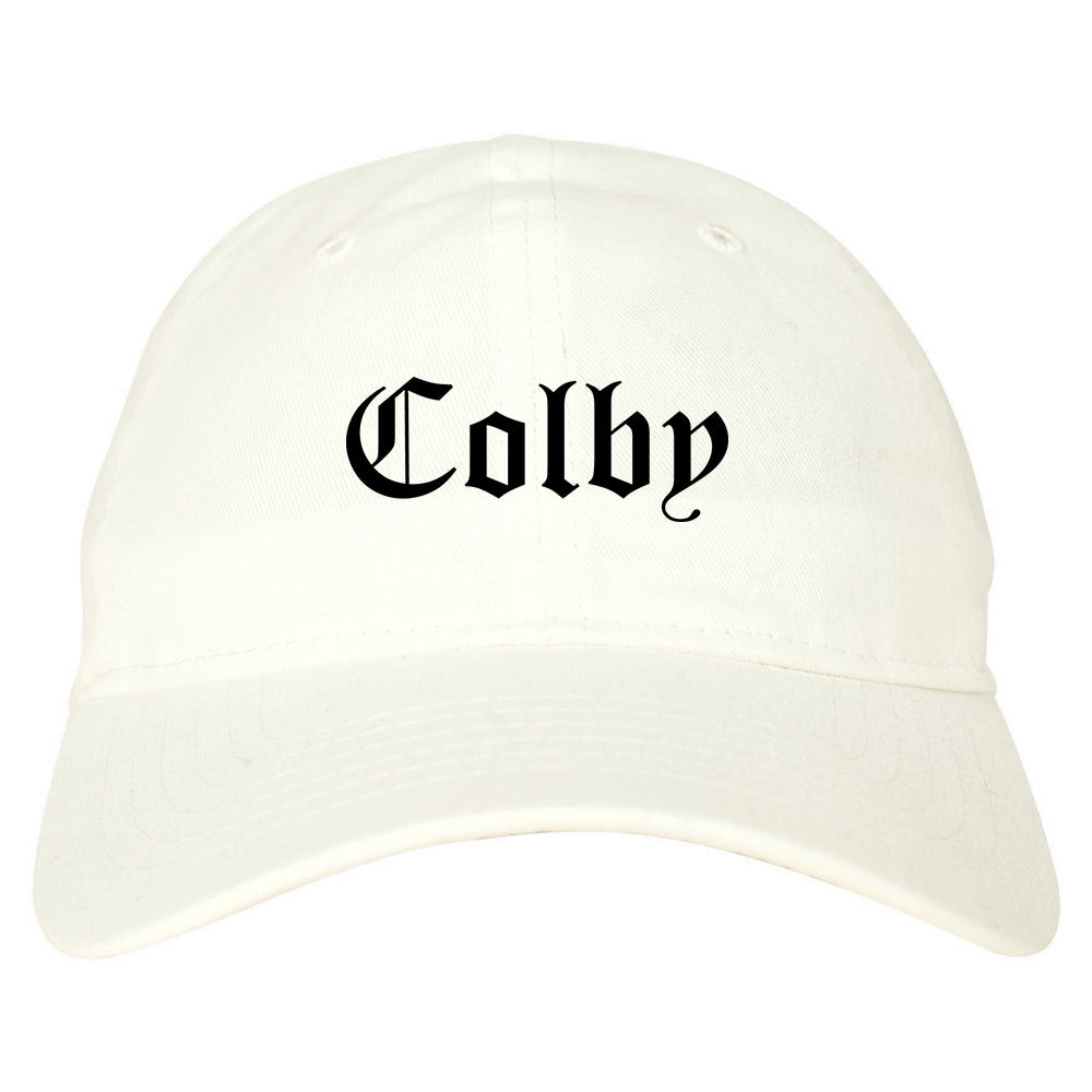Colby Kansas KS Old English Mens Dad Hat Baseball Cap White