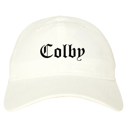 Colby Kansas KS Old English Mens Dad Hat Baseball Cap White