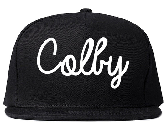 Colby Kansas KS Script Mens Snapback Hat Black