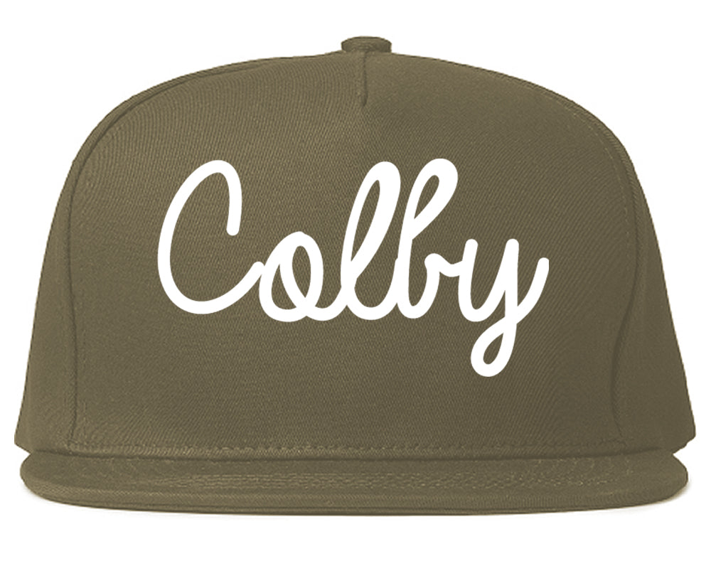 Colby Kansas KS Script Mens Snapback Hat Grey