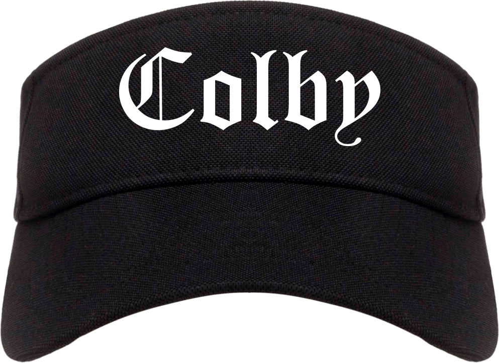 Colby Kansas KS Old English Mens Visor Cap Hat Black