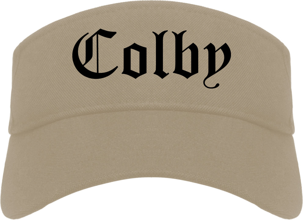 Colby Kansas KS Old English Mens Visor Cap Hat Khaki