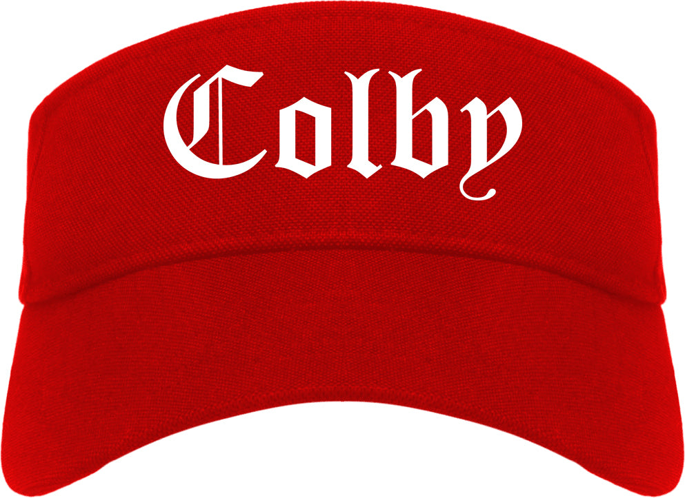 Colby Kansas KS Old English Mens Visor Cap Hat Red