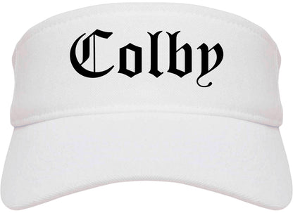 Colby Kansas KS Old English Mens Visor Cap Hat White