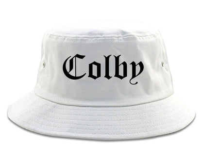 Colby Kansas KS Old English Mens Bucket Hat White